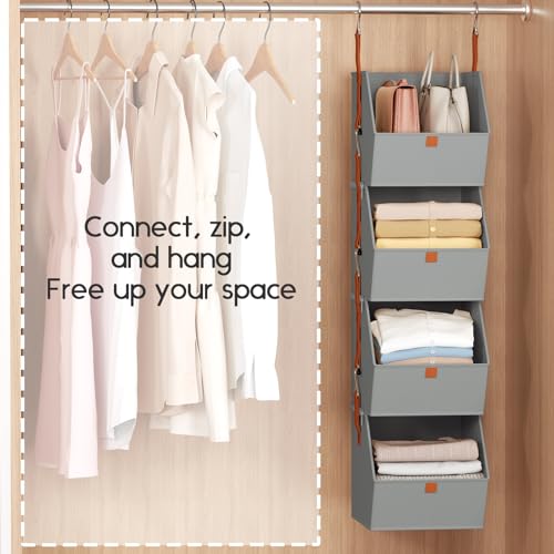 Homsorout Hanging Closet Organizer 4 Tier - Clothes Hanging Shelves, Space-Saving Closet System, Fabric Storage Bins Bedroom Organization, Collapsible Baskets for Home, Dorm, Rv, Grey, 8 Pack - color: Grey, size: 8 shelves