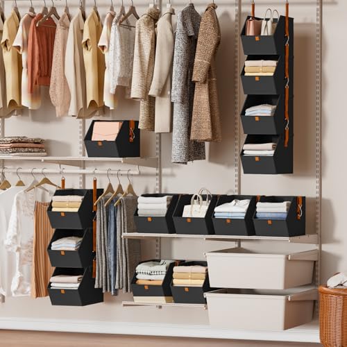 Homsorout Hanging Closet Organizer 4 Tier - Clothes Hanging Shelves, Space-Saving Closet System, Fabric Storage Bins Bedroom Organization, Collapsible Baskets for Home, Dorm, Rv, Black, 8 Pack - color: Black, size: 8 shelves
