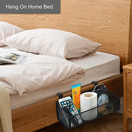 Bedside Caddy Hanging Storage Basket Beside Shelf Metal Organizer for Collage Dorm Bunk Bed,Hospital Bed,Baby Bed - Bedroom Essentials for Magazine,Remote Control,Phone,Drinks (Black) - color: Black