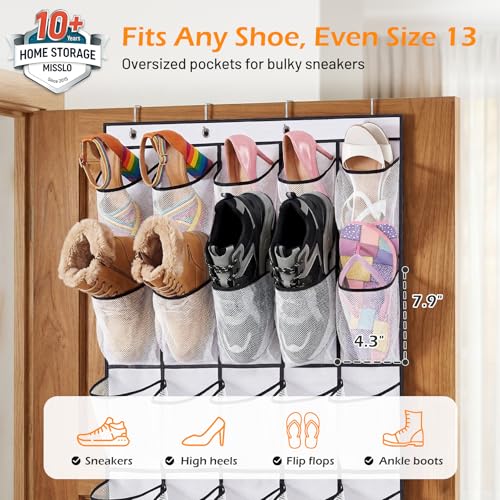MISSLO 35 Large Pockets Over The Door Shoe Organizer Sturdy Oxford Fabric Hanging Shoe Rack for Door Mesh Closet Shoe Holder Hanger, White - color: White, size: 24.5x68.5