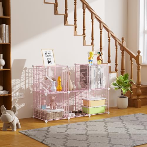 C&AHOME Wire Cube Storage, 6 - Cube Organizer Metal C Grids, Modular Shelves Units, Closet Organizer, Ideal for Home, Office, Living Room, 36.6”L x 12.4”W 36.6”H, Pink UWCS3006P - color: Pink, size: 6 Cube