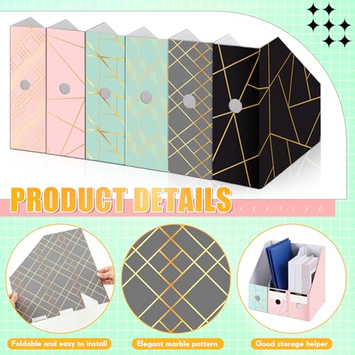 PerKoop 6 Pcs Decorative Magazine File Holders Floral Foldable File Folders Magazine Storage Boxes Rack Desk Organizer Documents with Printable Labels for School Office Home (Geometric Lines) - style: Geometric Lines