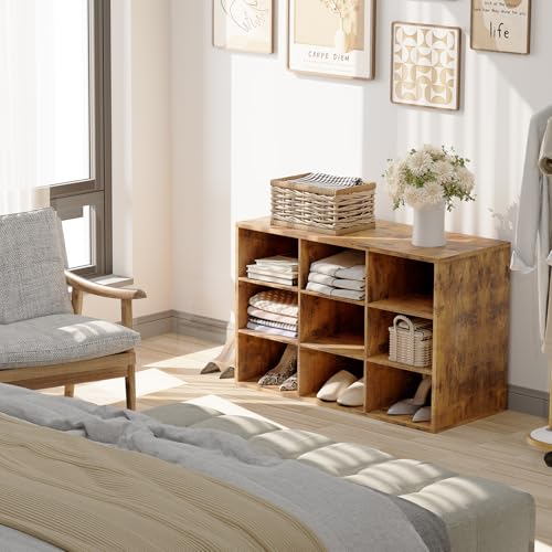 Garden 4 you Shoe Storage Bench, Cubby Shoe Rack with 9 Cubbies, 3-Tier Wood Shoe Rack Organizer, Shoe Organizer Cabinet for Entryway, Hallway, Closet and Garage, Brown - color: Brown, size: 9-cube 3-tier