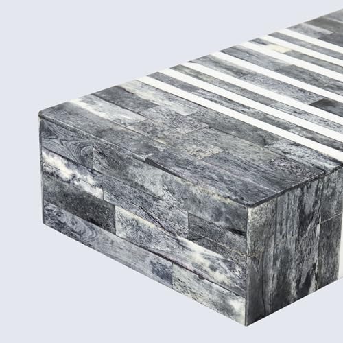 Handicrafts Home Decorative Storage Box with Lid, Patisserie Cafe Stripe Pattern Remote Holder Box, Wide Coffee Table Storage Organizer, Wooden Living Room Kitchen Storage Box, Grey & White, 10x6x2.5 - color: PATISSERIE-CAFE, size: 10x6x2.5 Inch