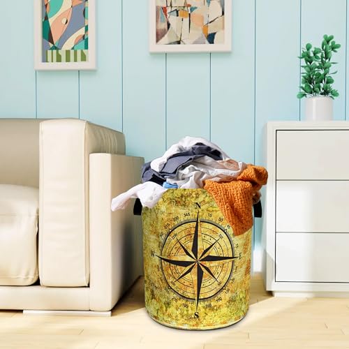 Compass Laundry Basket Oxford Cloth Funny Adventure Laundry Hamper With Handle Foldable Portable Clothes Storage Basket 18.9 X 16.5 In Storage Bag For Laundry Room/Bathroom/Bedroom/Dormitories - color: Compass