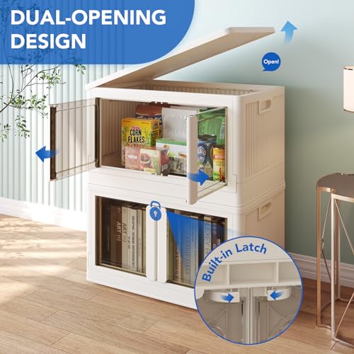 FLEXIMOUNTS 304 QT Stackable Storage Bins With Lids, Collapsible Plastic Storage Bins, Closet Organizers and Containers with Doors For Home and Built-in Wheels, 4 Pack Cubes, Milky White - color: Milky White, size: 76 Qt-4 Pack