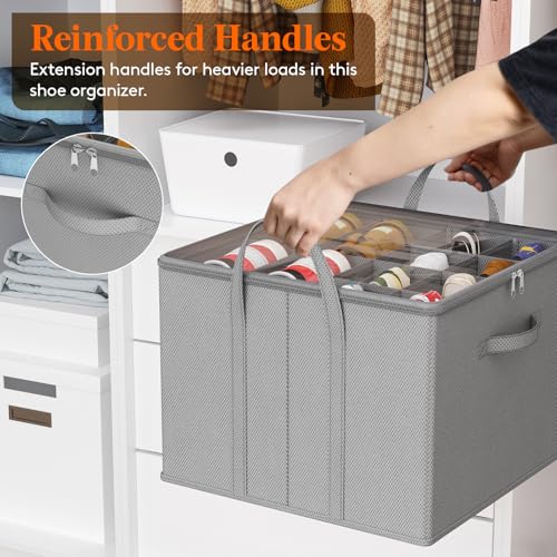 Lifewit Shoe Storage Organizer for Closet, Fabric Large Shoe Box Storage Containers with Clear Cover, Foldable Bins for Boots Heels Sneakers Fits 12-16 Pairs, 1 Pack Light Gray - color: Light Gray