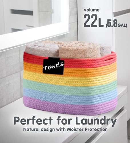 CHAT BLANC Cotton Rope Baskets for Organizing, Shelves, Toys, Storage, Shoe, Bathroom, Laundry, Towel, Nursery, Home Decor, Blanket, Cloth Woven Bins Fabric (Rainbow, 15"x10"x9") - color: Rainbow, size: 3 PACK | Medium | 15"x10"x9"