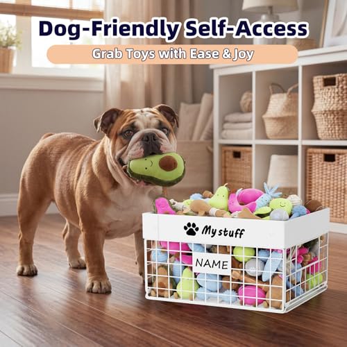 Kaiferty Indestructible Large Dog Toy basket, Chew-Proof Medium Toy Bin for Dogs, Pet Toy Bin Dog Metal Basket for Toys, Puppy Toy Storage Organizer Blankets, Toy Box for Living Room Area (White) - color: White, size: L:13.7"L x 9.8"W x 7.8"H