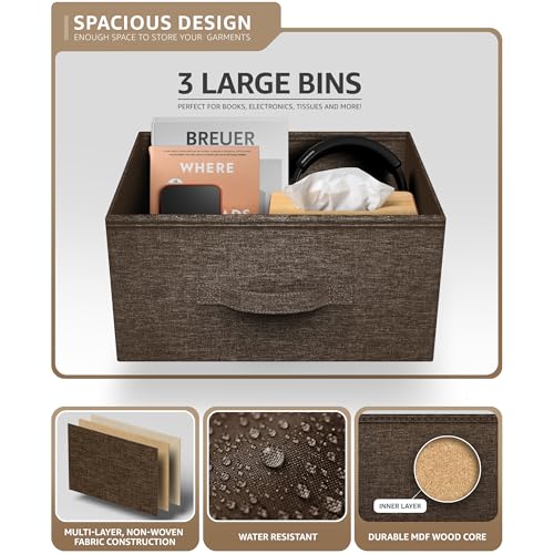 Sorbus Nightstand with 3 Drawers - Bedside Furniture & Night Stand End Table Dresser with Steel Frame, Wood Top, Easy Pull Fabric Bins for Home, Bedroom Accessories, Office & Dorm - color: Brown, style: 3 Drawer