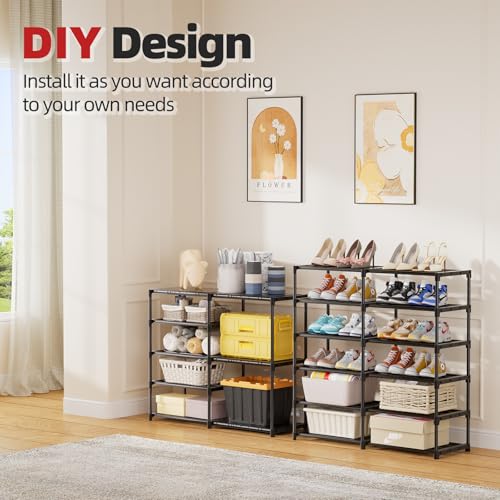Ekisemio 12 Tier Shoe Rack Tall, Shoe Rack Organizer, Large Capacity Holds 34-50 Pairs, Boot Rack Organizer for Entryway, Closet, Garage, Black - size: 2 Row 12 Tiers