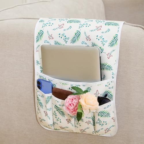 FLYILY Sofa Armrest Organizer Non-Slip Arm Chair Hanging Caddy Remote Control Holder for Magazine,Tablet, Phone, Books, Glasses(GreenLeaf,13in) - color: GreenLeaf, size: 35"x13"