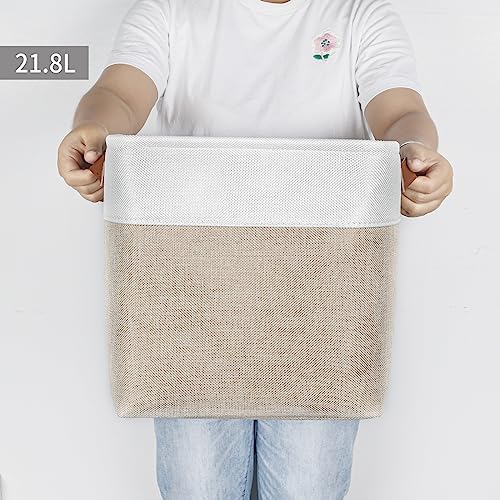 Bagnizer Collapsible Fabric Storage Cubes 11x11 Cube Storage Bins, 4 Pack Closet Baskets Box with Handles for Organizing, Shelf, Toys, Clothes, Home, Office, Nursery (Beige&White) - color: Beige / Off-White, size: Cube - 11"x11"x11"