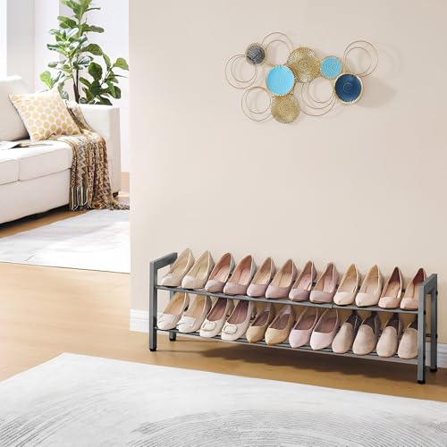 FAVOOSTY 2-Tier Expandable Shoe Rack, Adjustable Shoe Shelf Storage Organizer Space Saving Metal Free Standing Shoe Rack for Entryway Closet Doorway, Silver Grey - color: Silver Gray, size: 2 Tier