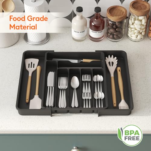 Lifewit Utensil Organizer for Kitchen Drawer, Expandable Cooking Silverware Tray, Adjustable Cutlery Flatware Holder, Plastic Spatula Tools Storage Divider, 11.8-19.6 x 15", Black - color: Black, size: L (11.8-19.6"W × 15"D )