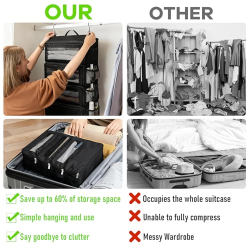 Back to School Hanging Suitcase Organizer Black 4 Layer Dorm Room Clothes Storage Bag with Adjustable Hook Pack Hang Travel Organizer for College Dorms Summer Camp Closet - color: Black