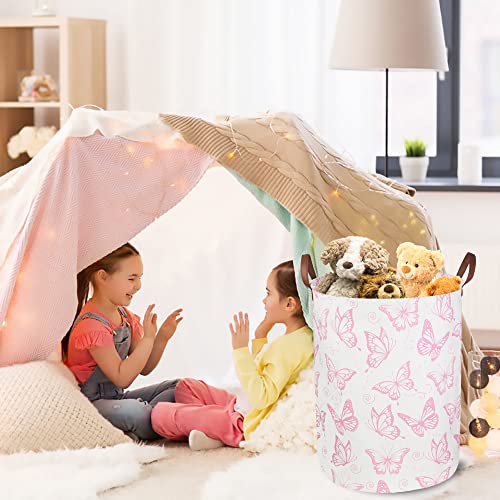 CLOCOR Pink Laundry Basket,Waterproof Nursery Hamper for Baby Girl ,Collapsible Storage Baskets for Girls Bedroom,Kids Toys Storage Bin,Room Decor,Gift Basket（Pink Butterfly - color: Pink Butterfly