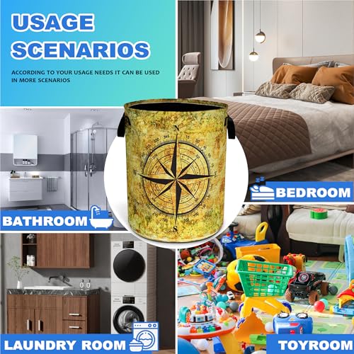 Compass Laundry Basket Oxford Cloth Funny Adventure Laundry Hamper With Handle Foldable Portable Clothes Storage Basket 18.9 X 16.5 In Storage Bag For Laundry Room/Bathroom/Bedroom/Dormitories - color: Compass