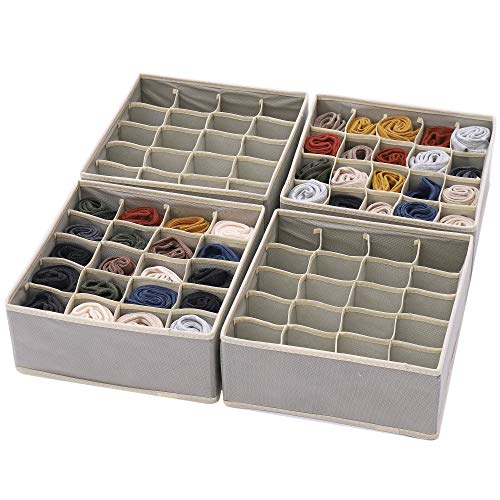 DIOMMELL Set of 4 Foldable Cloth Storage Box Closet Dresser Drawer Organizer Fabric Baskets Bins Containers Divider for Clothes Underwear Socks Lingerie Clothing, Grey 40-0000 - color: Light Grey