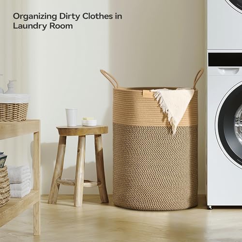 Nunsino Laundry Hamper 95L,Large Laundry Basket for Clothes,Decorative Storage Basket for Blankets,Cotton Rope Woven basket for bedroom,Dark Brown - color: Dark&Brown, size: 95L/25.1Gal
