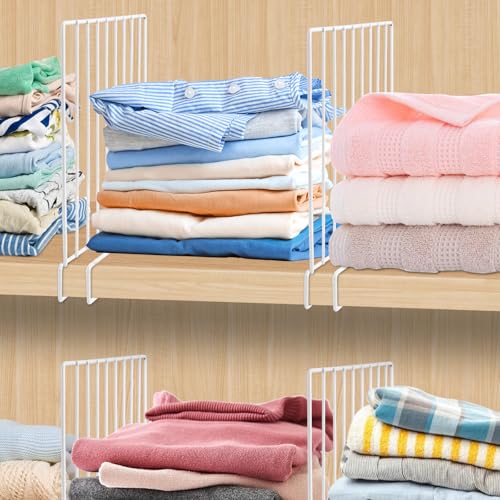8-Pack 9“ Tall Metal Shelf Dividers for Closet Organization, Wardrobe, Bookshelf, Cabinet, Cupboard - Closet Shelf Dividers - Easy to Install - No Tool - White PE Coating Steel - size: 8-PACK, style: Metal Height 9inch