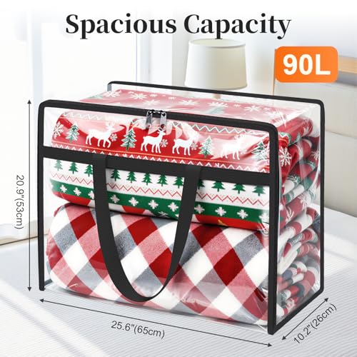 SpaceTrove Clear Clothes Storage Bags, 6 Pack Closet Organizers and Under Bed Storage Containers, Foldable Moving Bags with Zippers for Comforter, Blanket, Bedding, Duvet, PVC Packing Bags 90L - size: 90L