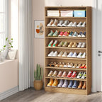Tribesigns Tall Shoe Cabinet, 9 Tiers 40-45 Pairs Heavy Duty Wood Freestanding Shoe Storage Cabinet, 70.8'' Tall Shoe Cabinet with Open Storage for Entryway (1, Light Brown) - color: Light Brown