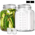 ComSaf 1 Gallon Square Glass Jars with Airtight Lids (135oz, Set of 2), Extra-Wide Mouth Canisters with Measurement Marks for Bulk Flour Storage, Fermenting Kombucha & Pickling - size: 1.1 Gal*2-Wide Mouth