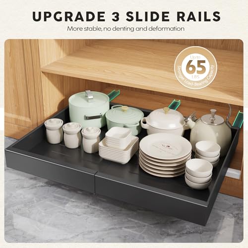 Seinloes 2 Pack Pull Out Cabinet Organizers 21" Deep With Raising Pad for Framed Cabinets, Expandable Width (15.2"-26.3") Slide Out Drawers Upgrade 3 Slide Rails, Roll Out Shelves Adhesive, Black - color: Black, size: 15.2"-26.3"Wide x 21"Deep(2 Pack)