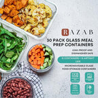 Razab 30 PC Glass Food Storage Containers with Lids - Reusable Glass Meal Prep Containers for Lunch and Leftovers - Airtight & Leakproof Snap Locking Lids - Oven, Freezer, Microwave, Dishwasher Safe - color: Black
