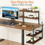 IBUYKE Clamp on Desk Shelf, 22.8” Large Desk Extender Shelves,Tool-Free Flexible Repositioning and Adjustable 2-Tier Storage Shelves for Desktop Accessories Below Desk TMZ010H - color: Brown
