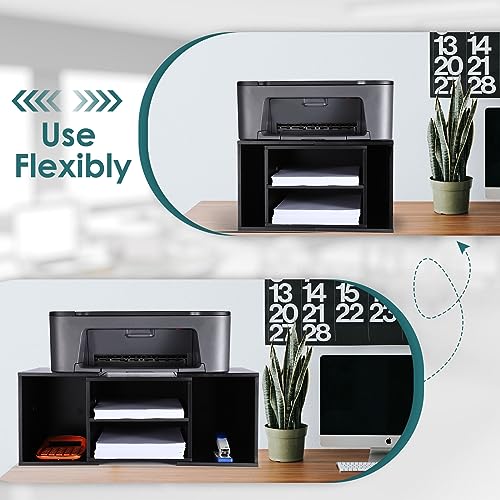 EMERIT Large Printer Stand, Adjustable Printer Table with Storage, 2-Tier Printer Riser Desktop Paper Organizer Shelf for Home Office,23'' x12.3'' x 8.7'' (Black) - color: Black, size: X-Large