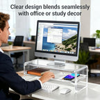 Acrylic Monitor Stand, 2 Tier Riser with Storage Shelf, Clear, 16/20 Inch, Home Office Desk Organizer (16in) - size: 16in