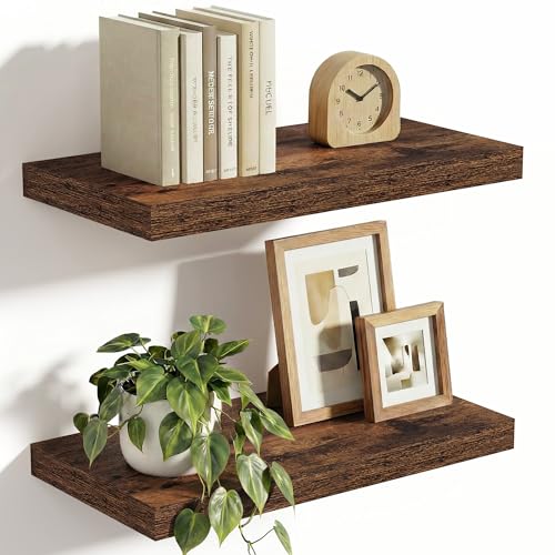 Vivelove 10 Inch Deep Floating Shelves 16 inch Long, 16 x 10 Wide Wall Shelves with Invisible Brackets, for Bedroom Bathroom Living Room Kitchen Office, Farmhouse Home Decor, Set of 2, Rustic Brown - color: Rustic Brown, size: 15.7”Wx10.2”Dx1.5”H