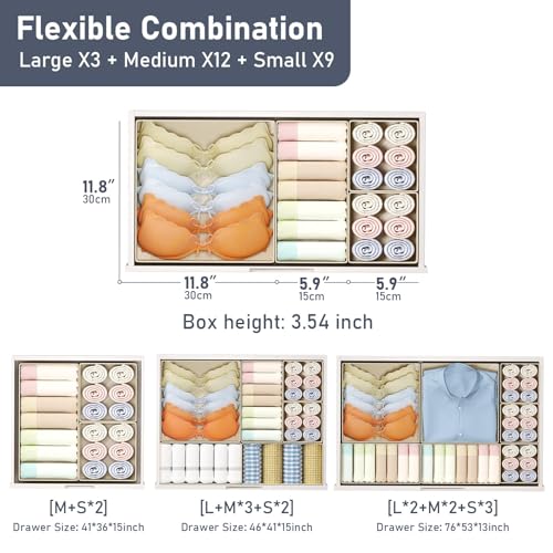 DIMJ Drawer Organizer Clothes, 8 Pack Dresser Organizer, Foldable Closet Organizers and Storage, Fabric Dresser Bins, Drawer Dividers for Nursery, Baby Clothes, Underwears, Sock (Beige) - color: Beige, size: 8 Pack