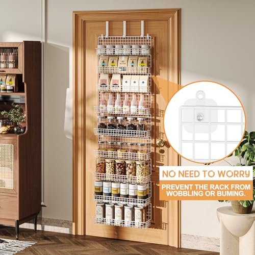 JKsmart 9-Tier Spice Rack Organizer with Door Hook, Wall Mount, and Extra Large Capacity for Pantry – Stylish White Design for Effortless Organization, Ultimate Kitchen Storage Solution - color: White-9 tier