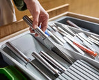 Joseph Joseph DrawerStore Expanding Tiered Flatware Cutlery Tray with Knife Organizer, Expandable In-Drawer Space-Saving Kitchen Storage, Recycled Plastic - size: Large, style: Flatware & Utensils Organizer