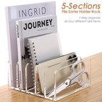 SANRUI Acrylic Desk Organizer, 5 Compartments Mail Organizer,Small File Holders Letter Organizer,Clear Office Organization,Multifunction Sorter Envelope Rack for Office,Home, School - style: 5 Sections