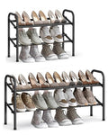 SONGMICS Expandable Shoe Rack, 2 Tier Shoe Rack Shelf, Adjustable Shoe Organizer Storage for 15 Pairs of Shoes, Metal Free Standing Shoe Racks for Closet, Front Door Entryway, Easy Assembly, Ink Black - size: 2 Tier (16.5"H)