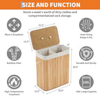 Bamboo Laundry Hamper Large 106L with Removable 4-Section Liner, Foldable Storage Basket with Lid and Handles for Bedroom, Laundry Room, Small Spaces – Natural - Rectangle - color: Natural - Rectangle