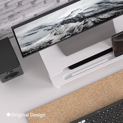 Computer Monitor Stand Riser, 16.5 Inch Wood Desk Shelf Storage Organizer with Phone Tablet Holder, White - color: White, size: 16.5 inch
