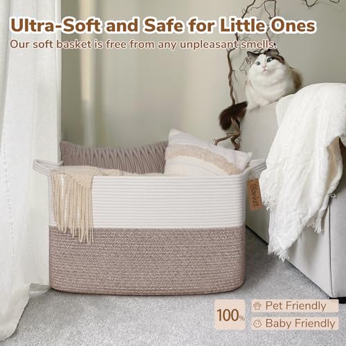 Goodpick Woven Storage Baskets for Organizing 22”x17”x12” Large Blanket Basket for Living Room Home Decor, Rope Nursery Toy Storage for Kids Baby Laundry Basket with Handles - color: Brown, size: 22"L x 17"W x 12"H
