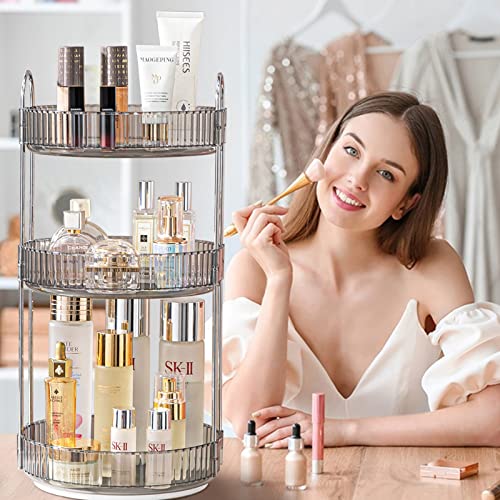 shuang qing Rotating Makeup Organizer for Vanity, Large Capacity Skincare Perfume Storage, Bathroom Counter Organizer, 360 Spinning Cosmetic Dresser Countertop Organizers (Gray, 3 Tier) - color: Gray, size: Regular-3 Tier
