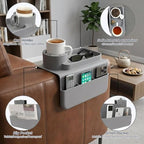 Silicone Couch Cup Holder Tray, 3-Side Sofa Armrest Organizer with Secure Gear-Shaped Locking Holder & Large Tablet Slot, Non-Slip Weighted Armchair Caddy, Couch Accessories (Grey) - color: Grey