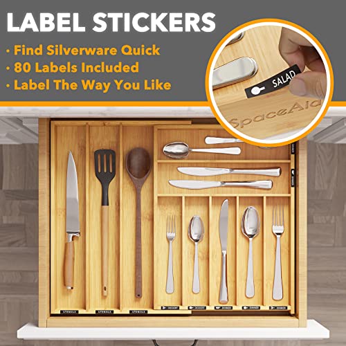 SpaceAid Bamboo Silverware Drawer Organizer with Labels, Kitchen Utensil Expandable Tray Holder Organizer for Flatware, Cutlery, Spoon and Knives Drawer Storage Organization (Natural, 10 Slots) - color: Natural