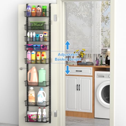 VyGrow 12.3" W Narrow Over the Door Pantry Organizer, 8-Tier Over the Door Organizer with Adjustable Basket, Pantry Door Organization for Pantry Kitchen Storage Room Spice Rack, Black - color: Black, size: 12.3"W 8-Tier
