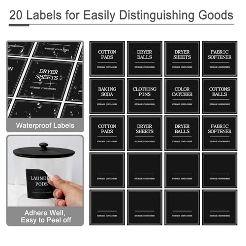 3+1 Pack Laundry Pods Containers & Dryer Sheet Holder & Laundry Detergent Dispenser, Laundry Room Organization and Storage Jars with Lids, Labels and Scoops for Scent Booster Powder Pods, Black Lid - color: Black