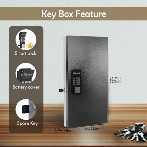 48-Key Smart Key Lock Box Wall Mount – Commercial Key Cabinet with App, Keypad, Bluetooth & WiFi Unlock (Sold Separately), Access Log Tracking, Key Management System for School, Office - size: 48 Keys (Smart）