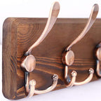 SKOLOO Rustic Pine Wood Wall Coat Rack with 5 Triple Hooks, 16" Stud Spacing, Farmhouse Wall Mounted Coat Rack for Hanging Backpack, Jacket, Hat - color: Brown Plate & Antique Hook, size: 1 Item-5 Hooks