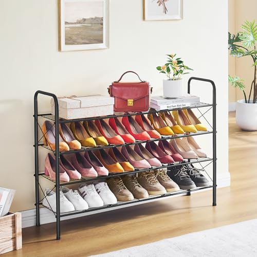 Hoctieon 4 Tier Mesh Style Shoe Rack, Entryway Shoe Shelf, Shoe Storage Organizer, Shoe Rack for Closet, Space Save for Bathroom, Garage, Hallway, Bedroom, Living Room, Black - color: Black, size: 4 Tier